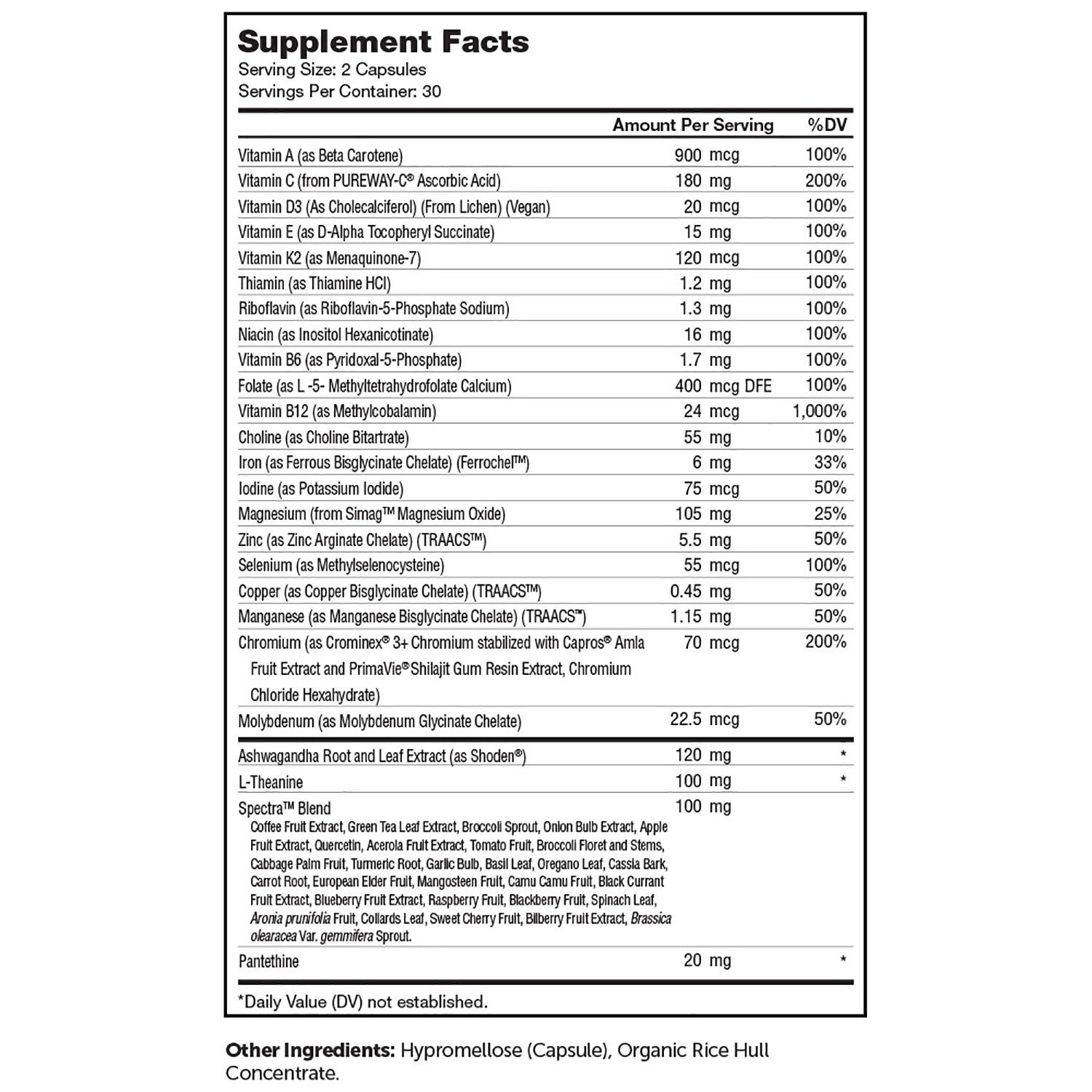Multivitamin Calm Daily + Relaxation Support - 60 Capsules (30 Servings)